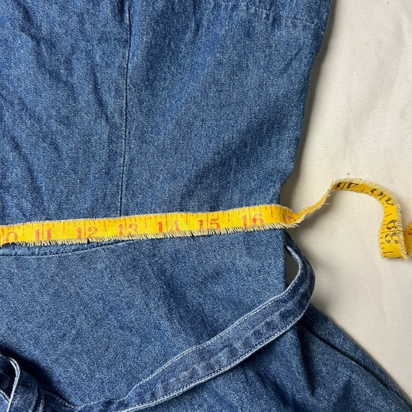 Robbie Bee Denim Jean Dress Size 14 Midi Shirt Dress Rhinestone Buttons Collared - Picture 9 of 13